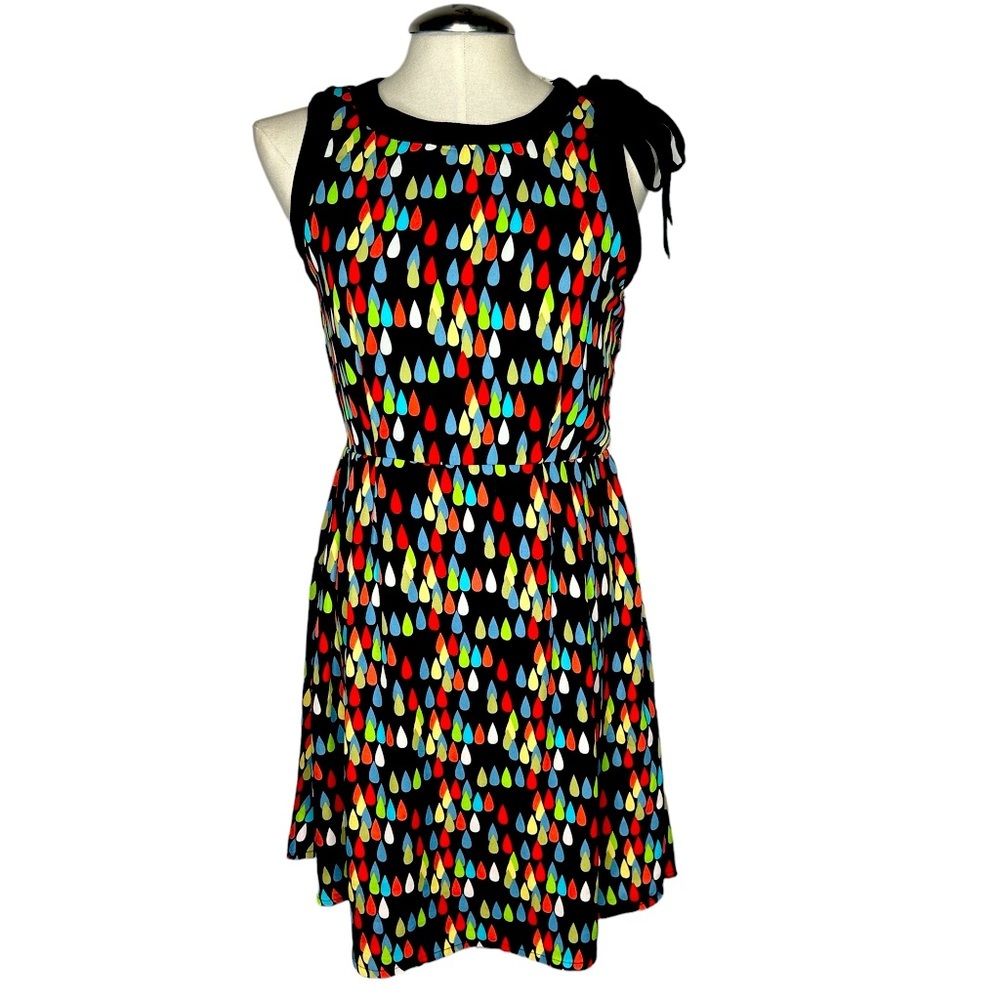 Anthropologie Tulle Colorful Retro Raindrop Print Fit & Flare Dress Size Small